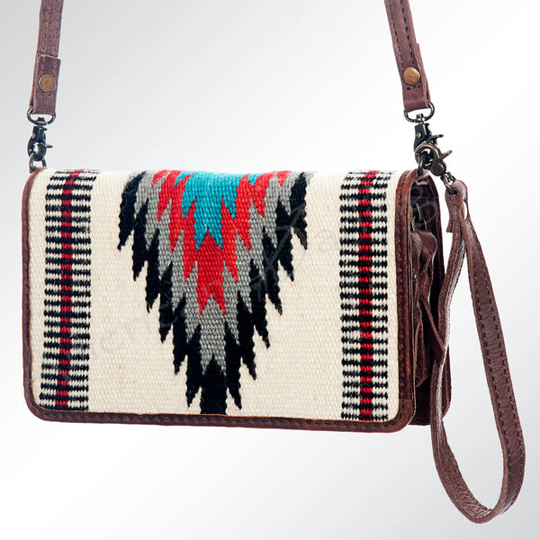 ADBG485 Southwestern Wool Organizer Bag with Leather Trim & Geometric Pattern