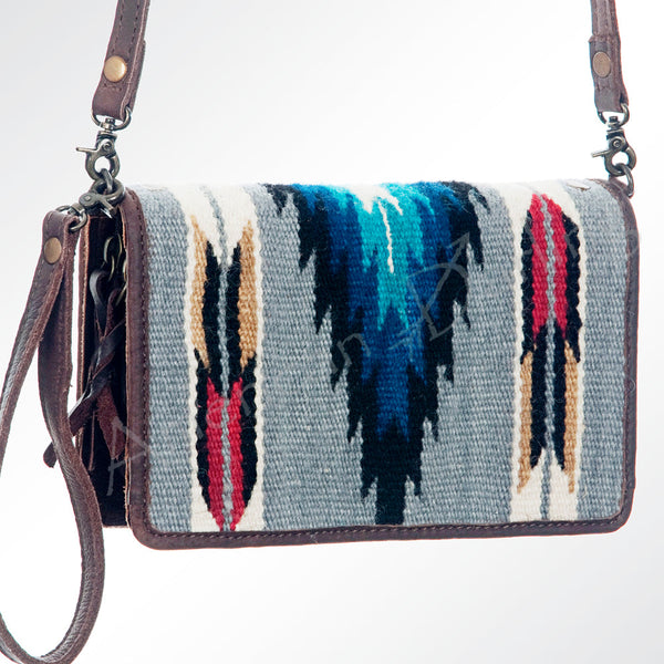 ADBG485 Southwestern Wool Organizer Bag with Leather Trim & Geometric Pattern