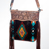 ADBG510 Tooled Leather & Saddle Blanket Crossbody Bag Belle Western Fringe Purse by American Darling