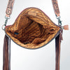 ADBG510 Tooled Leather & Saddle Blanket Crossbody Bag Belle Western Fringe Purse by American Darling