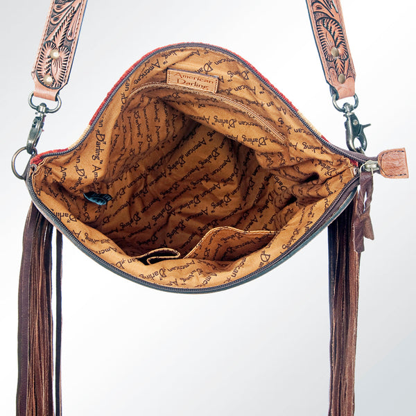 ADBG510 American Darling Cross body Bag - Hand Tooled Floral Leather & Woven Saddle Blanket