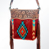 ADBG510 Tooled Leather & Saddle Blanket Crossbody Bag Belle Western Fringe Purse by American Darling