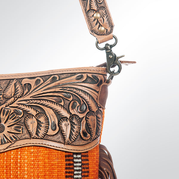 ADBG510 Tooled Leather & Saddle Blanket Crossbody Bag Belle Western Fringe Purse by American Darling