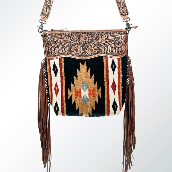 ADBG510 American Darling Cross body Bag - Hand Tooled Floral Leather & Woven Saddle Blanket