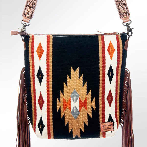 ADBG510 American Darling Cross body Bag - Hand Tooled Floral Leather & Woven Saddle Blanket