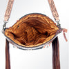 ADBG510 Tooled Leather & Saddle Blanket Crossbody Bag Belle Western Fringe Purse by American Darling