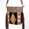 ADBG510 Tooled Leather & Saddle Blanket Crossbody Bag Belle Western Fringe Purse by American Darling