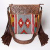 ADBG510 Tooled Leather & Saddle Blanket Crossbody Bag Belle Western Fringe Purse by American Darling