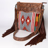 ADBG510 Tooled Leather & Saddle Blanket Crossbody Bag Belle Western Fringe Purse by American Darling