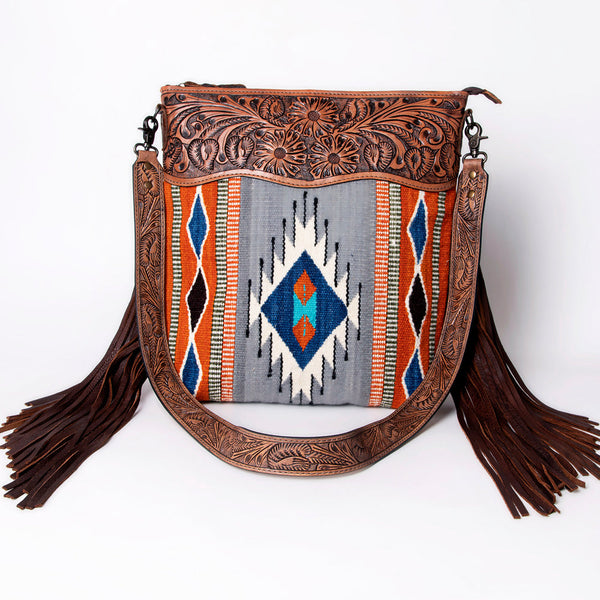 ADBG510 American Darling Cross body Bag - Hand Tooled Floral Leather & Woven Saddle Blanket
