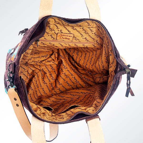 ADBG573 Southwestern Wool Tote with Geometric Pattern Natural Leather Straps & Tassel