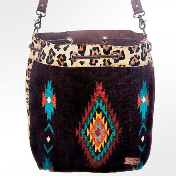 ADBG574 American Darling Southwestern Wool Bucket Bag Drawstring Tote with Leather Strap