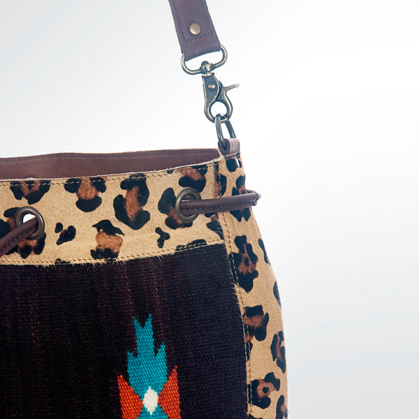 ADBG574 American Darling Southwestern Wool Bucket Bag Drawstring Tote with Leather Strap