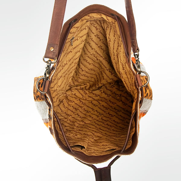 ADBG574 American Darling Aztec Woven Saddle Blanket & Leopard Cowhide Boho Bucket Bag