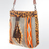 ADBG574 American Darling Aztec Woven Saddle Blanket & Leopard Cowhide Boho Bucket Bag