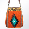 ADBG574 American Darling Aztec Woven Saddle Blanket & Leopard Cowhide Boho Bucket Bag