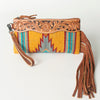ADBG344 American Darling Western Leather Wristlet Bag with Hand Tooled Floral Carving & Saddle Blanket