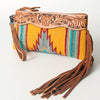 ADBG344 American Darling Western Leather Wristlet Bag with Hand Tooled Floral Carving & Saddle Blanket