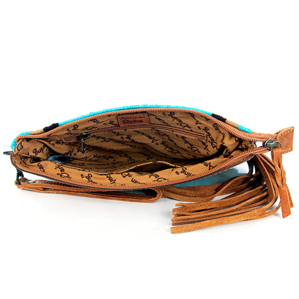 ADBG344 American Darling Western Leather Wristlet Bag with Hand Tooled Floral Carving & Saddle Blanket