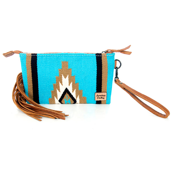 ADBG344 American Darling Western Leather Wristlet Bag with Hand Tooled Floral Carving & Saddle Blanket