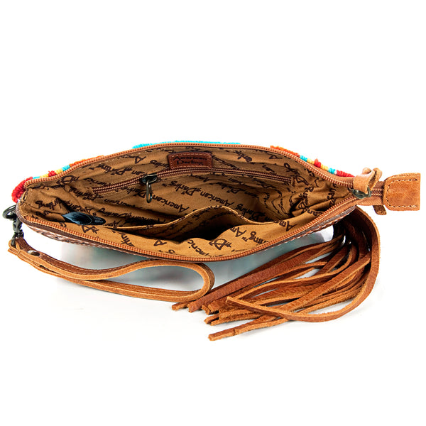 ADBG344 American Darling Western Leather Wristlet Bag with Hand Tooled Floral Carving & Saddle Blanket