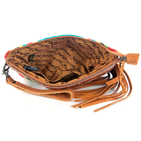 ADBG344 American Darling Western Leather Wristlet Bag with Hand Tooled Floral Carving & Saddle Blanket