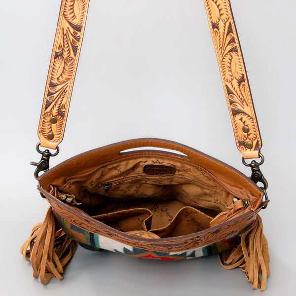 ADBG496 American DarlingAztec Wool Crossbody Bag with Hand Tooled Leather & Fringe