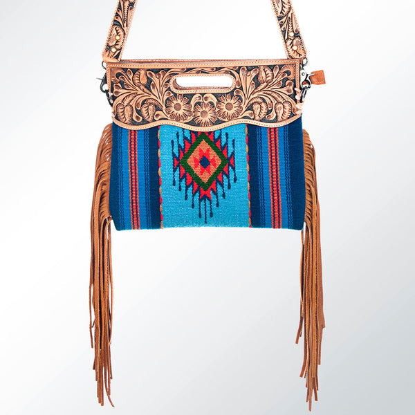 ADBG496 American DarlingAztec Wool Crossbody Bag with Hand Tooled Leather & Fringe