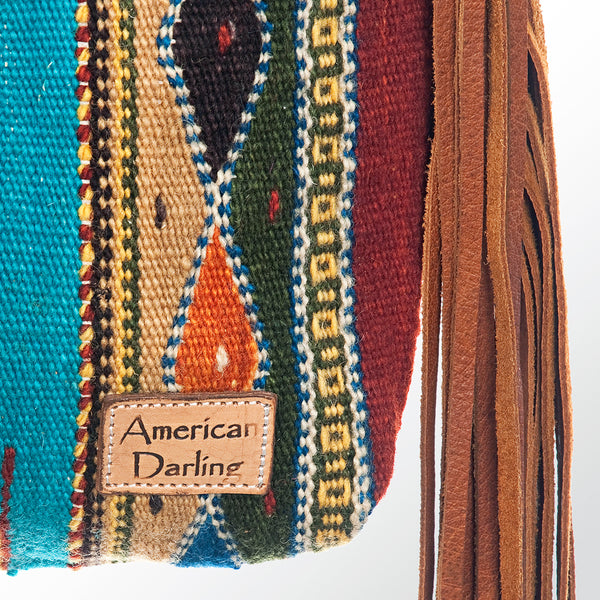 ADBG510 Tooled Leather & Saddle Blanket Crossbody Bag Western Fringe Purse - American Darling