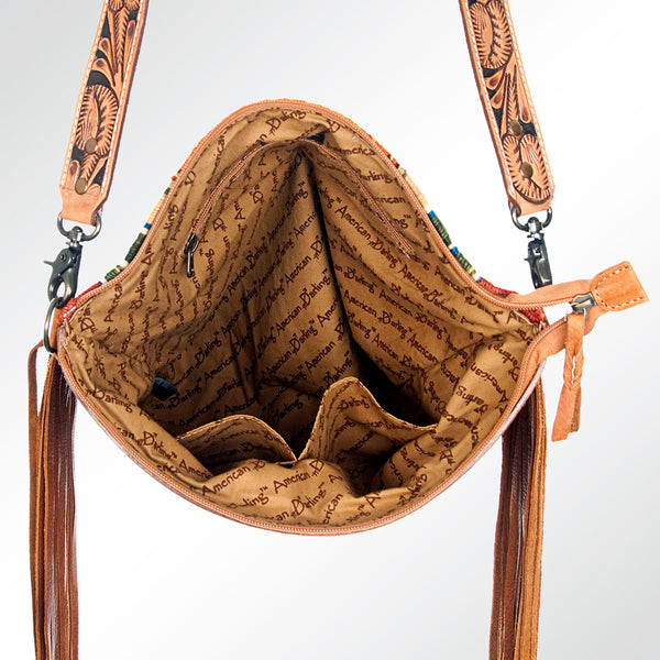 ADBG510 Tooled Leather & Saddle Blanket Crossbody Bag Western Fringe Purse - American Darling
