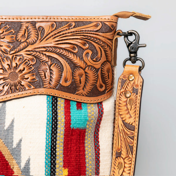 ADBG510 Tooled Leather & Saddle Blanket Crossbody Bag Western Fringe Purse - American Darling