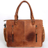 ADBG583 Hand-Tooled Leather Satchel with Southwestern Wool Inlay Brown Floral Western Tote Bag