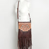 LC-ADBGZ263 Tooled Leather Fringe Messenger Bag - Western Floral with Turquoise Accents