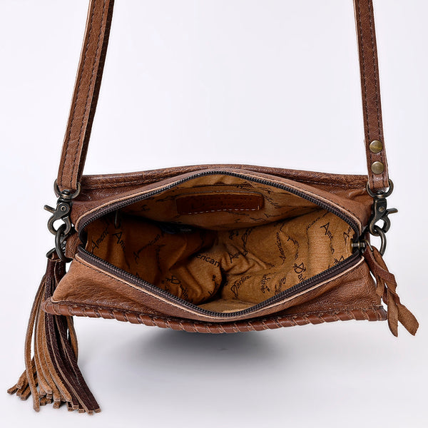 ADBG576 American Darling Hair-On Cowhide Western Leather Cross body Bag with Braided Edge