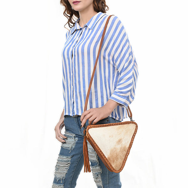 ADBG576 American Darling Hair-On Cowhide Western Leather Cross body Bag with Braided Edge
