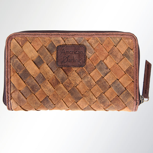 LC-ADBGI121 Woven Leather Western Wallet - Genuine Cowhide Zip-Around Purse