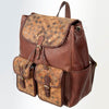 LC-ADBGI122A Woven Leather Panel Backpack - Western Drawstring Bag with Dual Front Pockets