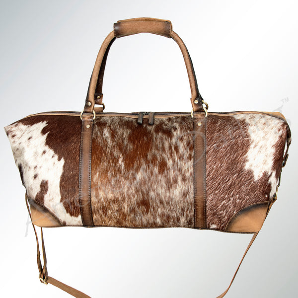 LC-ADBGI123 Hair-On Hide Leather Duffel Bag - Western Travel Weekender with Adjustable Strap