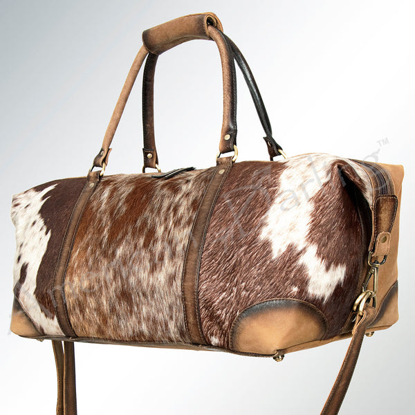 LC-ADBGI123 Hair-On Hide Leather Duffel Bag - Western Travel Weekender with Adjustable Strap
