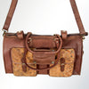 LC-ADBGI124A Woven Leather Panel Duffel Bag - Western Travel Weekender with Dual Front Pockets