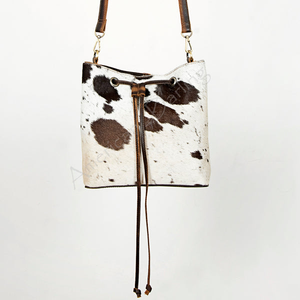 LC-ADBGI140B Hair-On Hide Bucket Bag - Western Cowhide Leather Drawstring Purse