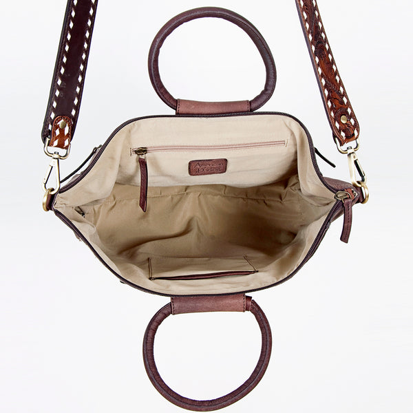 ADBGI143 Hair-On Hide Square Tote with Tooled Leather Patch - Western Cowgirl Bag