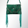LC-ADBGZ284 Green Genuine suede Western Fringe Bag - Turquoise Studded Crossbody Flap Purse