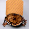 LC-ADBGZ289 Brown Leather & Cowhide Fringe Messenger Bag - Tooled Floral Flap Purse