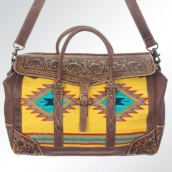 ADBG516 American Darling Tooled Leather & Saddle Blanket Duffel Bag Mae Western Travel Weekender
