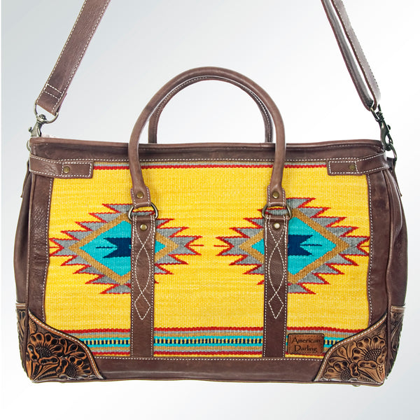 ADBG516 American Darling Tooled Leather & Saddle Blanket Duffel Bag Mae Western Travel Weekender