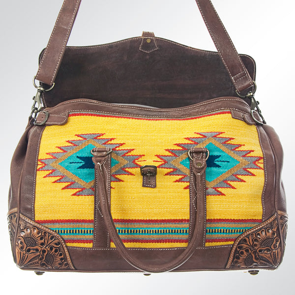 ADBG516 American Darling Tooled Leather & Saddle Blanket Duffel Bag Mae Western Travel Weekender