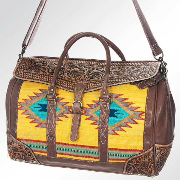 ADBG516 American Darling Tooled Leather & Saddle Blanket Duffel Bag Mae Western Travel Weekender