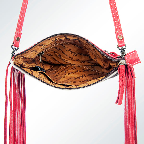 ADBG109 American Darling Hair-On Cowhide Leather Western Small Crossbody Bag with Fringes