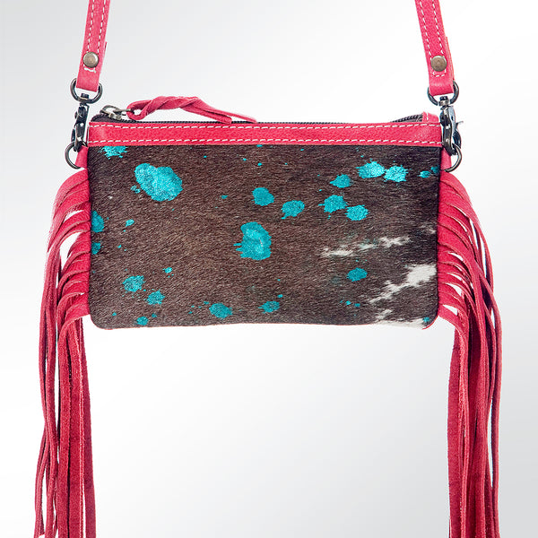 LC-ADBGS142 Hair-On Cowhide Crossbody - Western Fringe Leather Purse